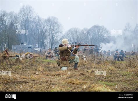 GATCHINA, RUSSIA - NOVEMBER 07, 2015: Estonian militia officer from the ...