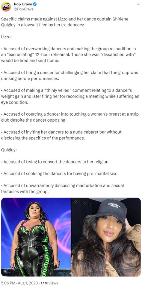 Specific Claims Made Against Lizzo And Her Dance Captain Shirlene Quigley In A Lawsuit Filed By