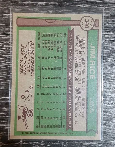 1976 Topps Jim Rice Gold Cup All Rookie Card 340 Boston Red Sox Ebay