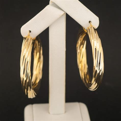 9ct Yellow Gold 55mm Large Twist Hoop Earrings 119g Jewellery From Almagrove Jewellers Uk