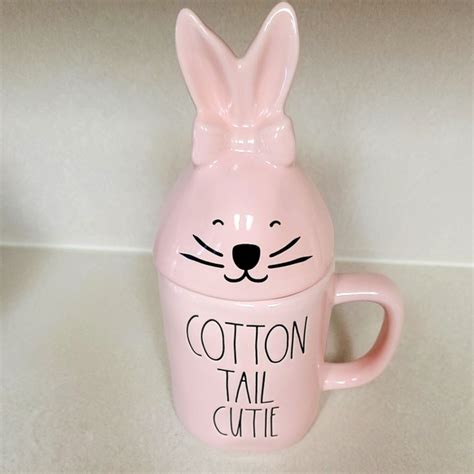 Rae Dunn Holiday Rae Dunn Pink Cotton Tail Cutie Mug With Lid