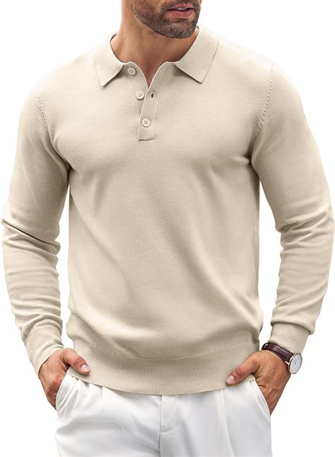 COOFANDY Mens Knit Polo Shirts Casual Long Sleeve Classic Polo Shirts