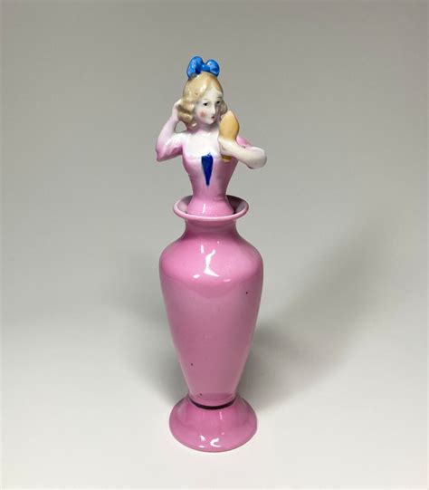 Vintage Porcelain Figural Perfume Bottle Perfume Bottle Shaped Like A Girl In Pink Dress Pink