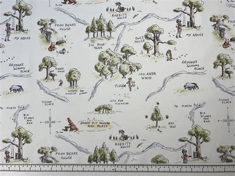 Winnie the Pooh Map on White Cotton Fabric by the Yard - Etsy