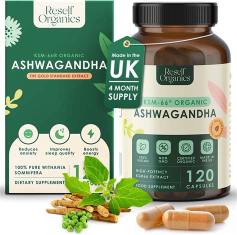 Organic Ashwagandha Ksm 66® Extract 120 Capsules 550mg 4 Month Supply