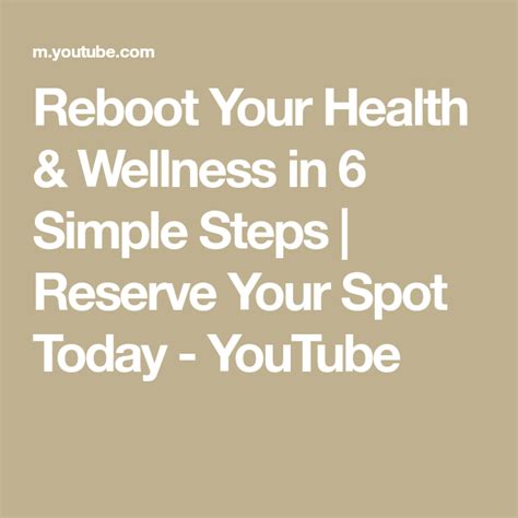 Reboot Your Health Wellness In Simple Steps Reserve Your Spot