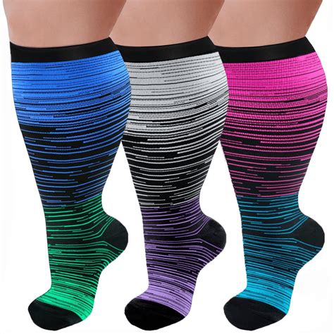 3 Pairs Plus Size Knee Compression Socks Wide Calf Women Men 20 30