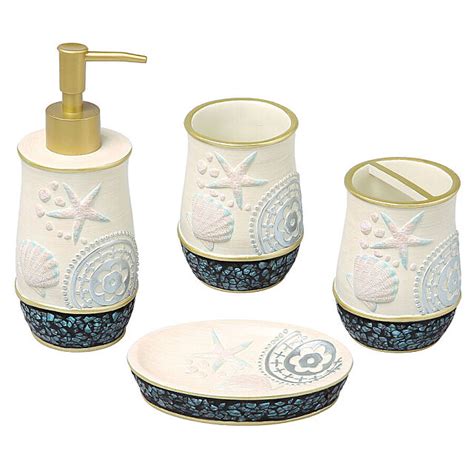 Dont-Stop-Shop - Coastal Style 4-Pc Bathroom Accessories Set w/Embossed ...