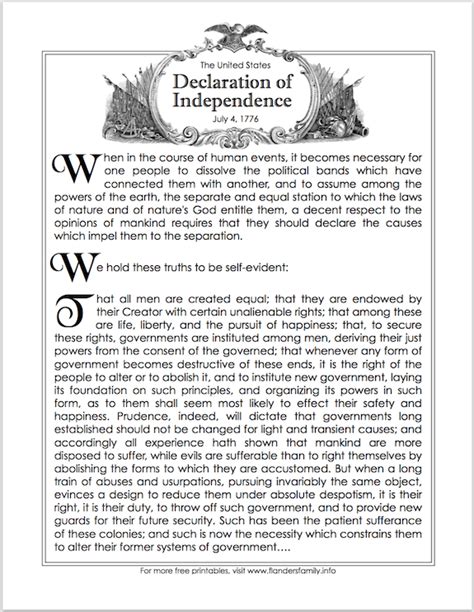 Free Patriotic Printables Including Bill Of Rights Declaration Of