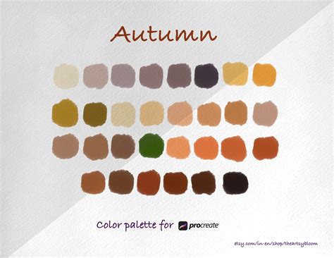 Autumn Procreate Color Palette Procreate Fall Color Swatches Etsy