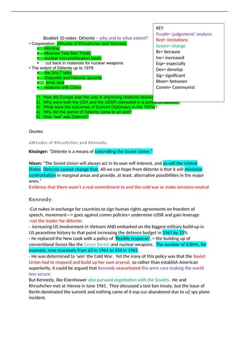 Comprehensive D Tente Cold War Notes Aqa A Level History Breadth