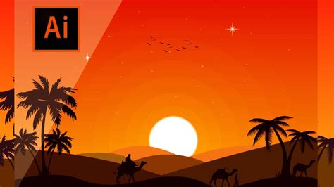 Desert Landscape Flat Design Artwork In Adobe Illustrator Youtube