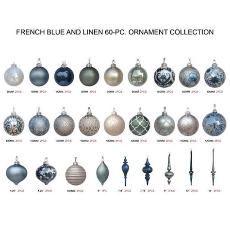 French Blue And Linen 60 Pc Ornament Collection Blue Christmas Winter