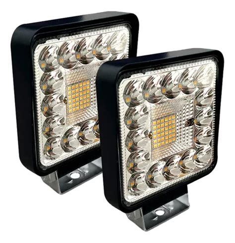 Par Faros Auxiliar Cuadrado 52 Led Fijo Estrobo Blanco Ambar Envío gratis