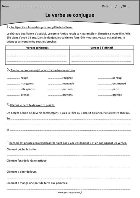 Verbes conjugués Verbes à linfinitif Cm1 Exercices avec