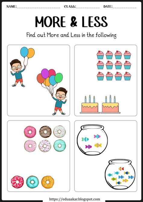 More and Less Worksheet | Kids worksheets preschool, Math activities ...