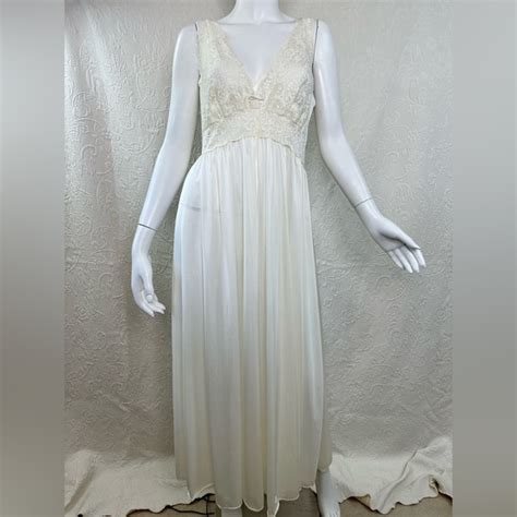 Shadowline Intimates Sleepwear Shadowline Lace Bodice Long Nightgown Nylon Lingerie Slip