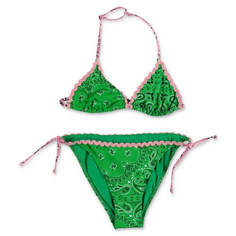 MC2 SAINT BARTH Costume Bikini Stampa Paisley In Lycra Verde