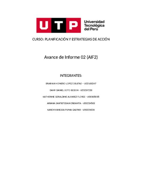 Avance de Informe 02 AIF2 CURSO PLANIFICACIÓN Y ESTRATEGIAS DE