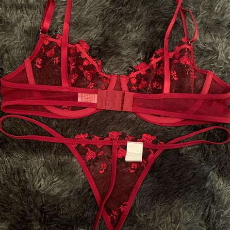 Sexy Red And Black Floral Lace Lingerie Size Large Depop