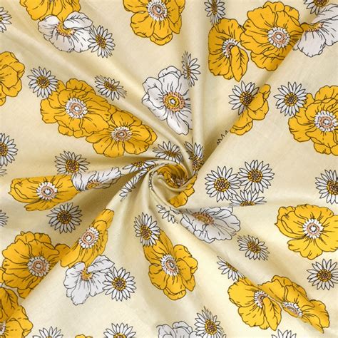 Floral Poplin Print Cotton Fabric Lemon Free Delivery