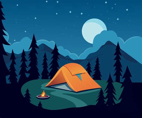 camping in the night landscape illustration 36434380 Vector Art at Vecteezy