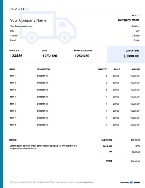 Courier Invoice Template - Wave Financial