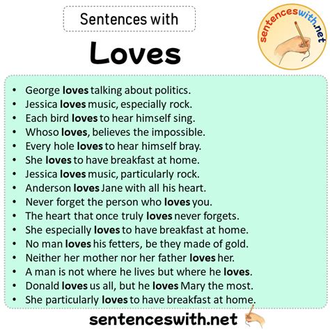 Sentences with Loves, Sentences about Loves - SentencesWith.Net