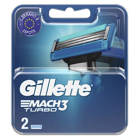GILLETTE Сменные кассеты для мужской бритвы с 3 лезвиями Mach3 Turbo, 2 ...