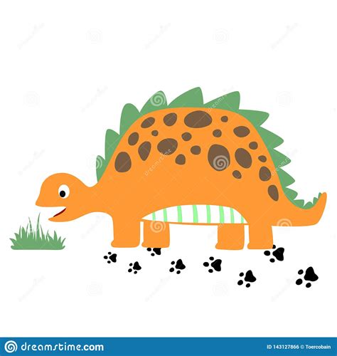 Orange Dinosaur Cartoon on White Background Stock Vector - Illustration ...