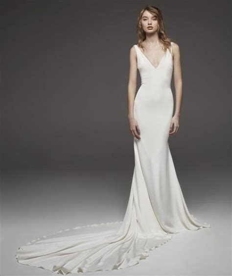 Sleeveless V Neck Simple Silk Sheath Wedding Dress Kleinfeld Bridal