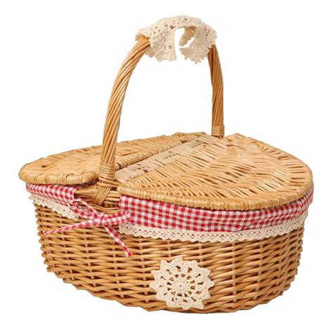 Wicker Willow Woven Picnic Basket Hamper With Lid Grandado