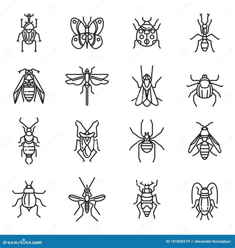 Insects Thin Line Icon Set Bugs Beetles Termites Symbols Collection