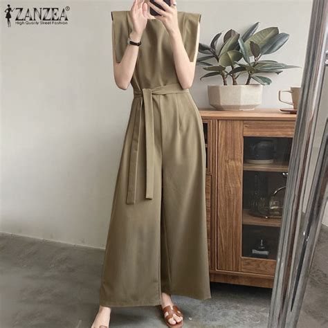 Zanzea Korean Style Women Sleeveless O Neck Dungaree Jumpsuit Solid