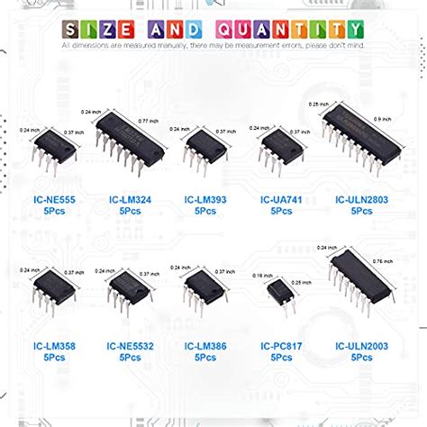 Glarks 50Pcs 10 Types Integrated Circuit Chip IC Chips Assortment Kit ...