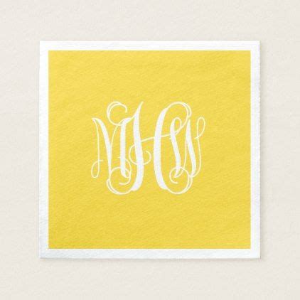 Yellow Wht Initial Vine Script Monogram Diy Bg Napkins Zazzle