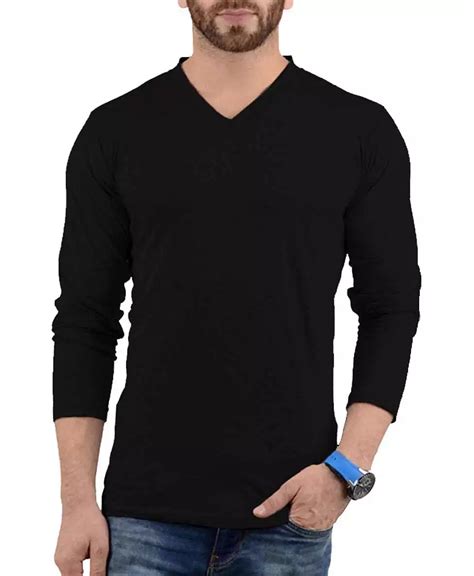 Mens Plain Black V Neck Long Sleeve Shirt