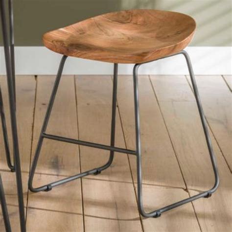 NOUVOMEUBLE Tabouret en acacia massif et métal SLIDER lot de 2 pas