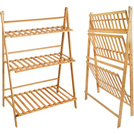 Hofuton Escalier étagère pour fleurs en bambou 3 étages pliant