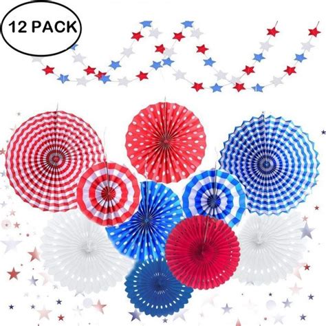 Veterans Day Party Decorations Set - Stars Stripes - Hanging Paper Fans ...