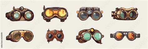 Steampunk Goggles Set Vector Illustrations Steampunk Glasses Clipart