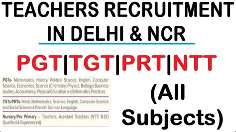 IN DELHI NCR PGT TGT PRT NTT NEW TEACHERS RECRUITMENT 2024 ALL