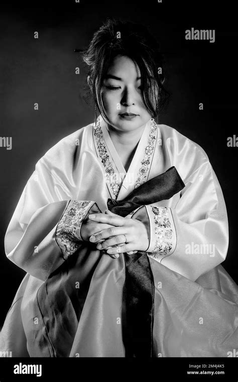 Woman In Korean Traditional Traditional Costume Korean Woman In Hanbok Korea Black And White