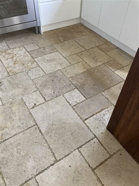 Travertine Tiled Kitchen Floor Deep Cleaned And Sealed In Staines