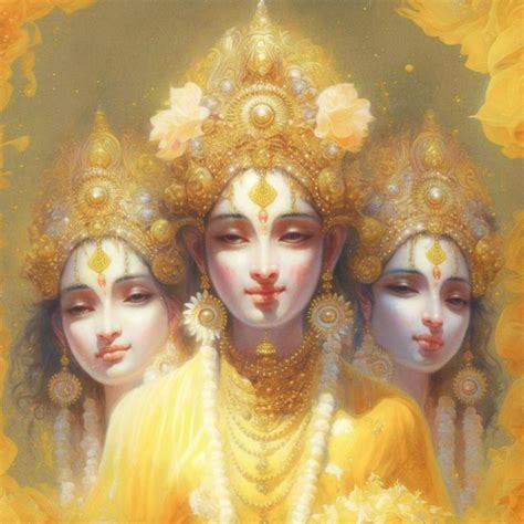 Three Women Dressed In White And Gold With Flowers On Their Head One