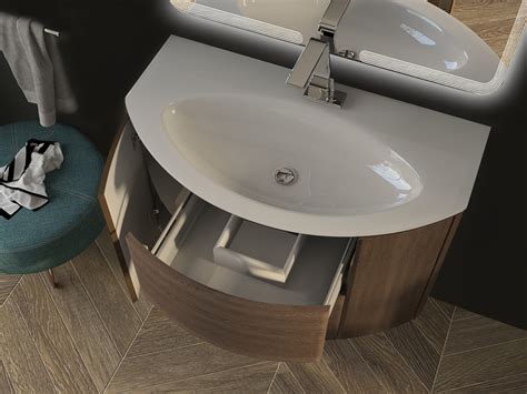 Mobile Bagno Curvo Modo Cm Rovere Scuro Soft E Lavabo Bianco Lucido