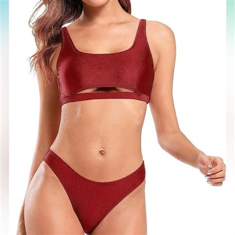 Shekini Swim Shekini Womens Sexy Scoop Neck Crop Top Bikini Cutout