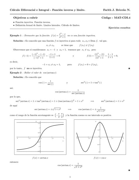 Cálculo Diferencial e Integral Función inversa y limite Farith J