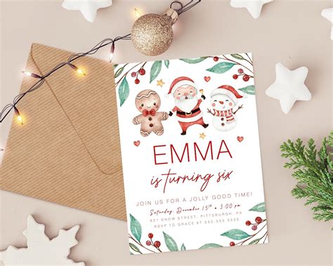 Christmas Birthday Invitation, Printable Invite, Modern, Christmas ...