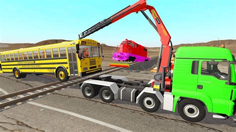 Double Flatbed Trailer Truck Vs Speedbumps Train Vs Cars Beamng Drive